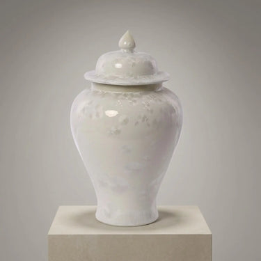 Luxury crystalline glaze porcelain temple jar styled as a statement decor piece