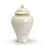 Handmade porcelain fishtail glaze vase with lidded top, glossy pale ivory finish
