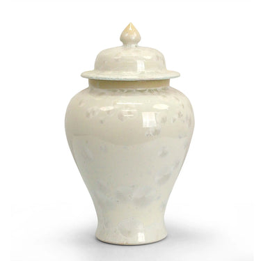 Handmade porcelain fishtail glaze vase with lidded top, glossy pale ivory finish