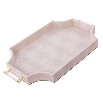 Story & Suns beige scalloped decorative tray in vegan shagreen with gold handles