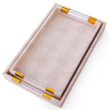 Set of 2 beige vegan shagreen ottoman trays with acrylic and gold handles