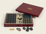 Story & Suns American mahjong set with black tiles and a burgundy display case on a white background