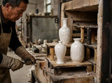 Finished crystalline glaze mini vases revealed together inside a Jingdezhen porcelain kiln