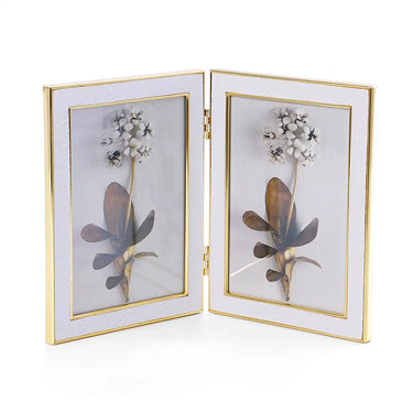 Faux leather picture frame set with floral horse art, gold-trimmed double frame