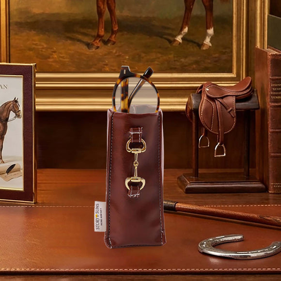 2.2 Vegan Leather Eyeglass Holder Stand with Equestrian Golden Accent