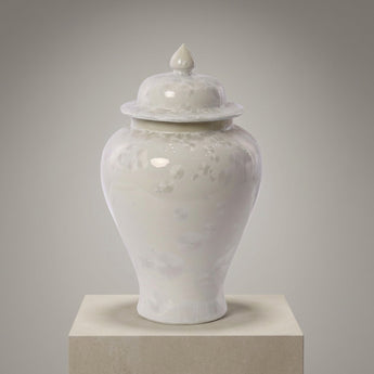Luxury crystalline glaze porcelain temple jar styled as a statement decor piece