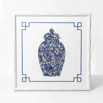 Blue and white ceramic mosaic ginger jar wall art by STORY & SUNS
