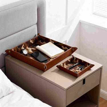 brown leather equestrian leather vanity trays