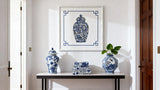 blue and white ginger jar wall art console
