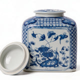  hand-painted birds and flowers details on blue and white porcelain jar