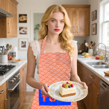 Luxury kitchen linen set — apron and towels in coastal design