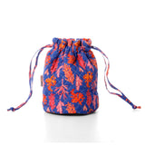 Quilted cotton travel drawstring bag with pockets for beauty essentials