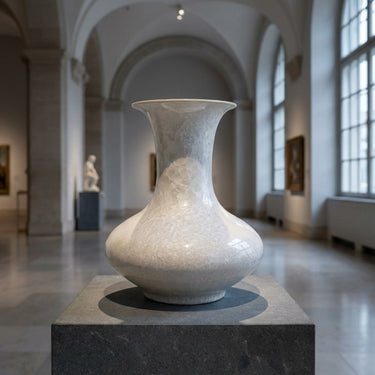 Close-up of unique crystalline glaze, showcasing yin-yang depth and crystal patterns