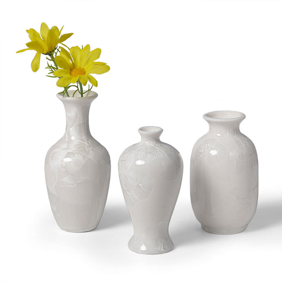 2. Set of 3 Crystalline Glaze Bud Vases – Handcrafted Ceramic Mother of Pearl Mini Vases