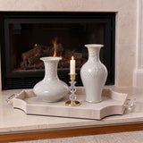 Side view of large handcrafted crystalline vase with dynamic glaze patterns