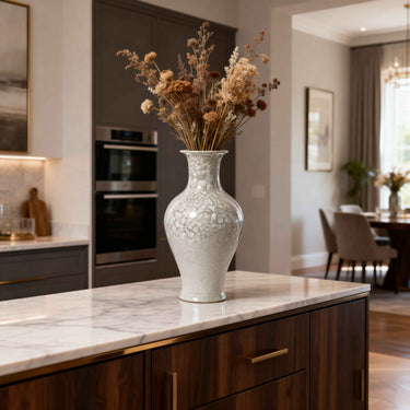 Crystalline Phoenix Tail vase displayed on luxury console table, elegant home décor