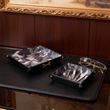 set of 2 gold accent equestrian leather trays