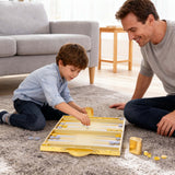 Close-up of metallic gold and silver dices included in the gold color backgammon set