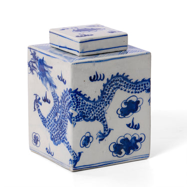 1. Story&Suns Hand-Painted Blue & White Dragon Jar with Lid