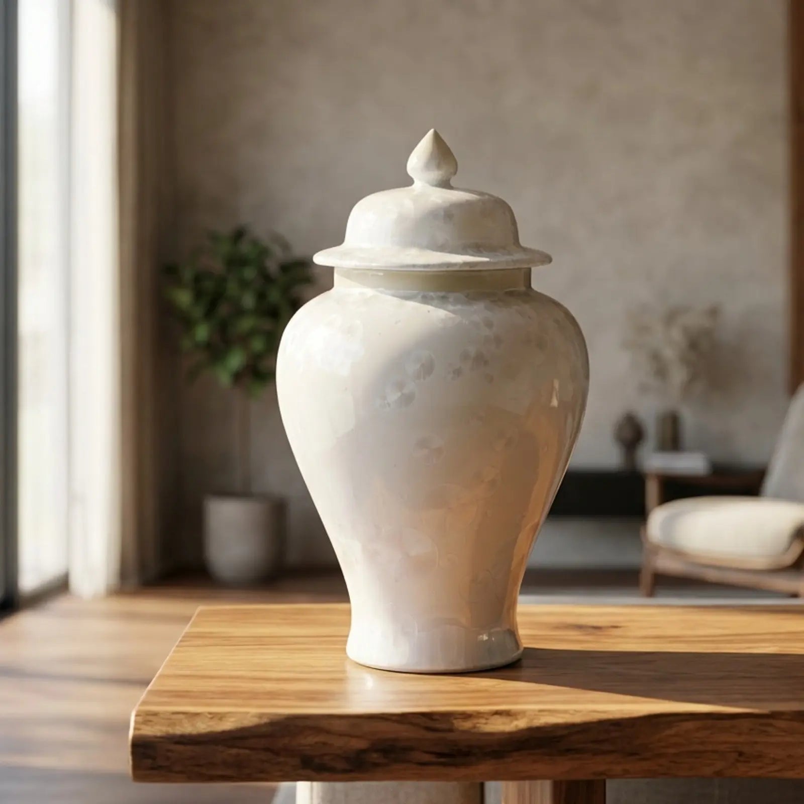 Large crystalline glaze porcelain temple jar presented as a luxury gift
