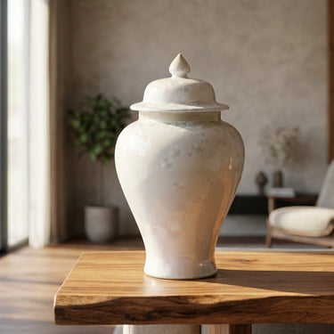Large crystalline glaze porcelain temple jar presented as a luxury gift