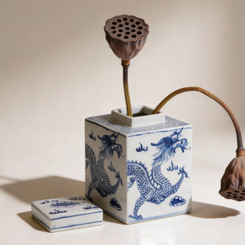 Luxury Chinese porcelain dragon jar styled as a statement decor on a console table