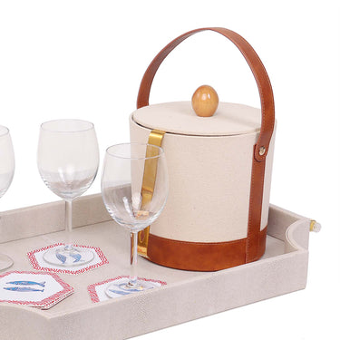 Insulated interior of canvas ice bucket designed to keep ice cold longer