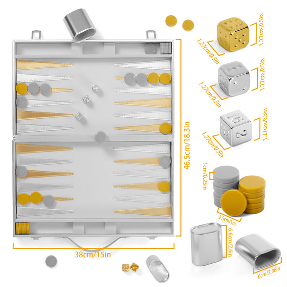 Luxury Silver Backgammon Set with Dice Cups & Metallic Dice – Story&Suns