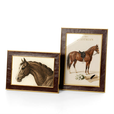 Metal edge picture frame set styled on shelf for upscale home décor