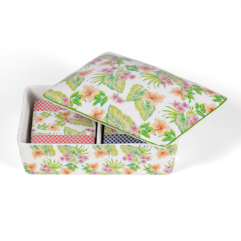 Decorative Tropical Flower Ceramic Box with Divider
