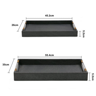 Luxury rectangular serving trays in black vegan leather for coffee tables