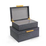 Story & Suns black vegan shagreen decorative boxes with gold handles