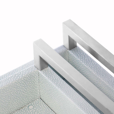 Close-up of metal handle and faux shagreen texture on Story & Suns long decorative tray