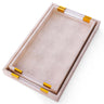 Set of 2 beige vegan shagreen ottoman trays with acrylic and gold handles