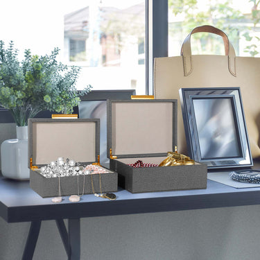 Set of 2 blue shagreen boxes by Story & Suns for modern home decor