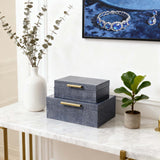 Set of 2 blue shagreen boxes by Story & Suns for modern home decor