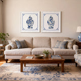 blue and white ginger jar temple jar wall art set in living room