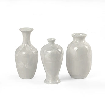 STORY&SUNS set of three ivory crystalline glaze mini vases handmade in Jingdezhen unique