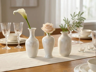 Handmade Jingdezhen mini vase trio arranged as an elegant dining-table accent