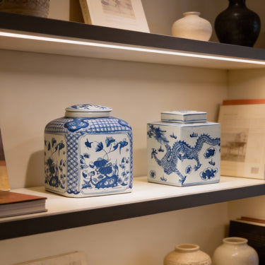 Traditional Chinese porcelain dragon jar with lid as a decorative statement piece