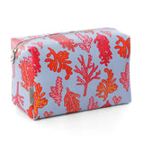 Vegan leather cosmetic bag with coral print and metal zipper