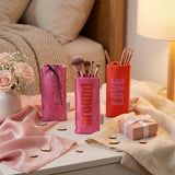 Fabric glasses holder repurposed as a makeup brush holder, stylish organizer for vanity or bathroom counter by Story&Suns