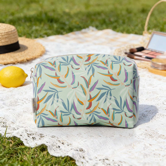 1. Story&amp;Suns Vegan Leather Cosmetic Bag – Leaf Pattern Design