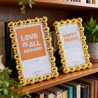 Golden photo frame with beaded edge design for home décor